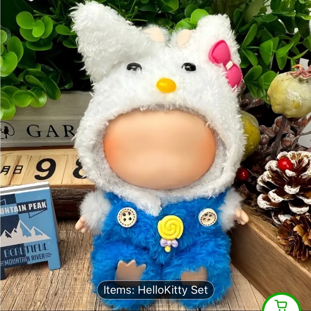 Labubu Hello Kitty White and Blue Plush Outfit